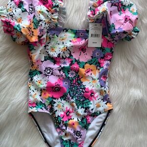 Cotton On Kids Floral Puff Sleeve Swimsuit. Size 7.